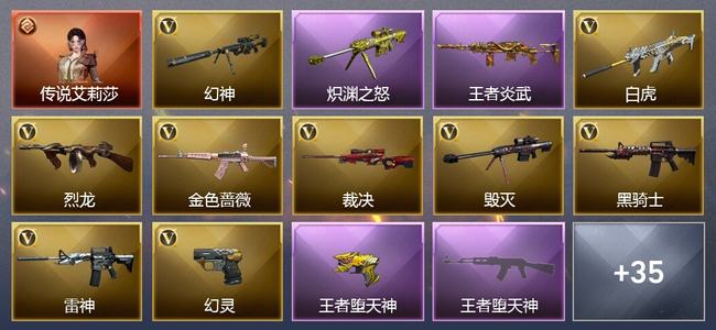 穿越火线（CF）1传说角色 1传说武器 9王者武器 33V武器 5V角色 10皮肤 可排位 枪王