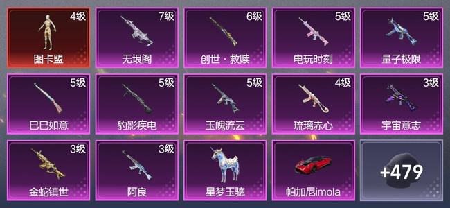 和平精英【苹果版】4载具 11升级枪 10粉装 12尾迹 295枪皮 175套装 9,6754热力 13印记 星钻