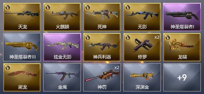 穿越火线（CF）1炫金武器 9V武器 1V角色 6皮肤 不可排位 新锐