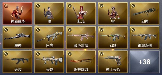 穿越火线（CF）1传说角色 10王者武器 1炫金武器 35V武器 4V角色 18皮肤 可排位