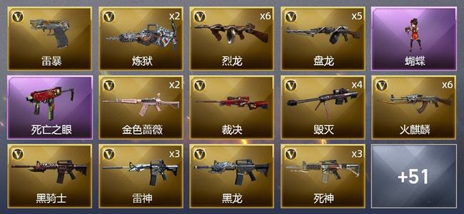 穿越火线（CF）2王者武器 4炫金武器 82V武器 3V角色 11皮肤 可排位 新锐