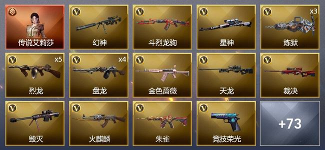 穿越火线（CF）1传说角色 6王者武器 1炫金武器 78V武器 6V角色 22皮肤 可排位 枪王