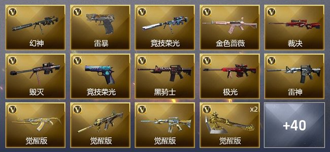 穿越火线（CF）2王者武器 1炫金武器 45V武器 2V角色 20皮肤 可排位 精英