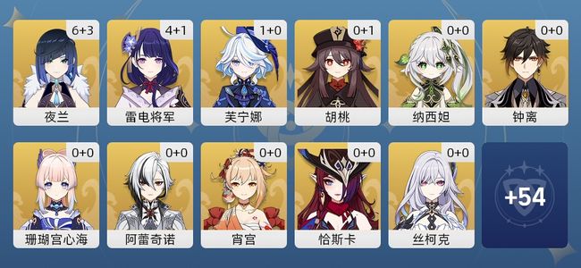原神54黄 41角色黄 13武器黄 21五星角色 11五星武器 女主 60级