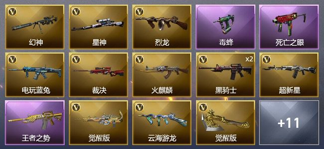 穿越火线（CF）2王者武器 1炫金武器 24V武器 1V角色 10皮肤 可排位