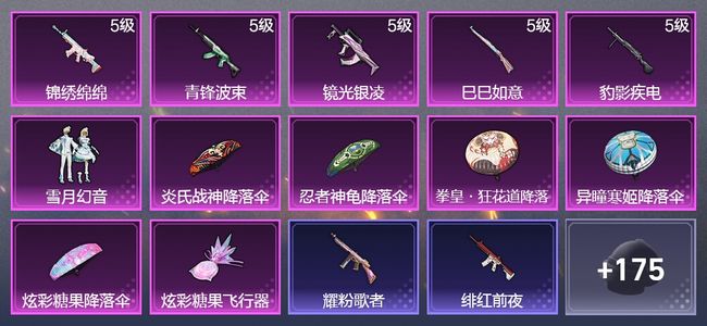 和平精英5升级枪 1粉装 104枪皮 94套装 30559热力 9印记 星钻