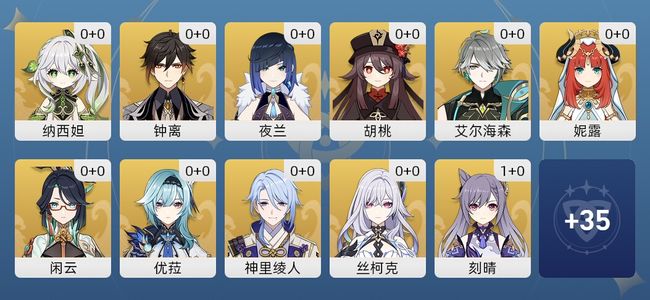 原神16黄 15角色黄 1武器黄 14五星角色 1五星武器 男主 55级
