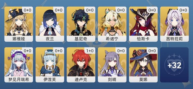 原神13黄 12角色黄 1武器黄 11五星角色 1五星武器 女主 55级