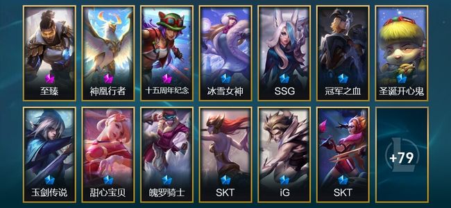 英雄联盟（LOL）2神话 6臻彩 9限定 11传说 93皮肤 14炫彩 97英雄