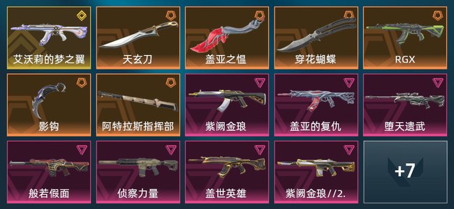 无畏契约1金皮 6橙皮 10紫皮 37皮肤 2,7200皮肤总价值 815已用源晶 钻石