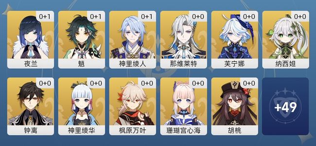 原神31黄 26角色黄 5武器黄 19五星角色 5五星武器 女主 59级