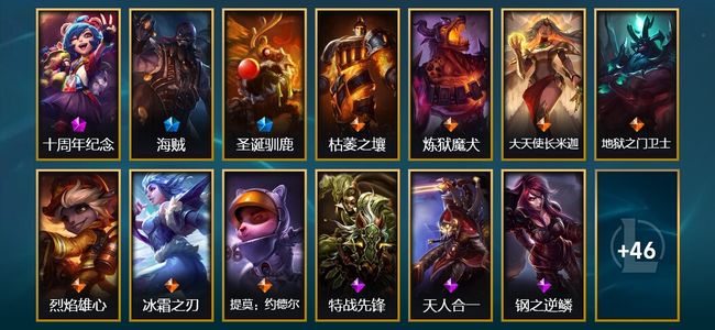 英雄联盟（LOL）2神话 2限定 7传说 61皮肤 162英雄