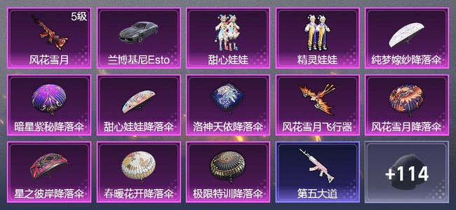和平精英1载具 1升级枪 2粉装 1飞行器 73枪皮 52套装 23323热力 1印记