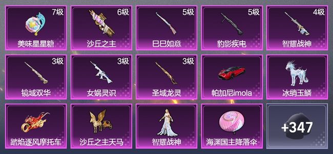 和平精英3载具 8升级枪 1粉装 3飞行器 210枪皮 160套装 70753热力 11印记 王牌