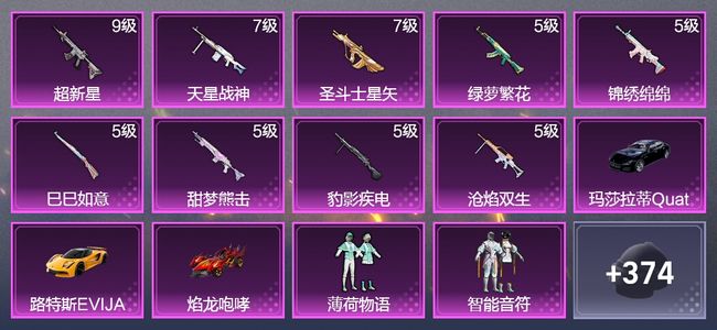 和平精英【苹果版】3载具 9升级枪 10粉装 3飞行器 228枪皮 147套装 76701热力 10印记