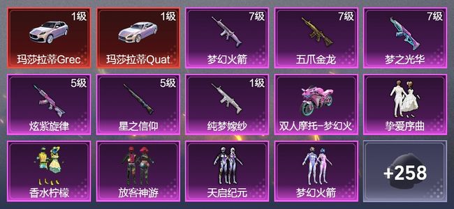 和平精英3载具 6升级枪 6粉装 1飞行器 154枪皮 121套装 65119热力 9印记 皇冠