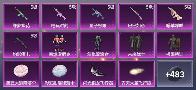 和平精英6升级枪 4粉装 3飞行器 273枪皮 238套装 79852热力 19印记 星钻