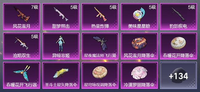 和平精英6升级枪 1粉装 2飞行器 91枪皮 56套装 29409热力 4印记 星钻