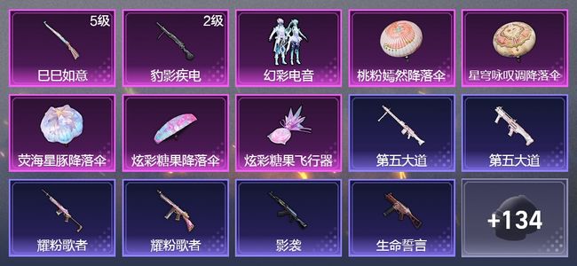 和平精英2升级枪 1粉装 1尾迹 94枪皮 59套装 21276热力 4印记