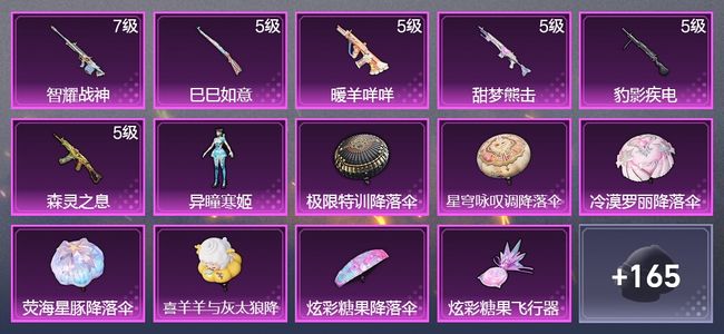 和平精英6升级枪 1粉装 1尾迹 109枪皮 78套装 27973热力 5印记 星钻