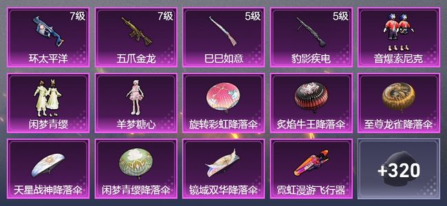 和平精英4升级枪 3粉装 2尾迹 222枪皮 126套装 58762热力 8印记 黄金