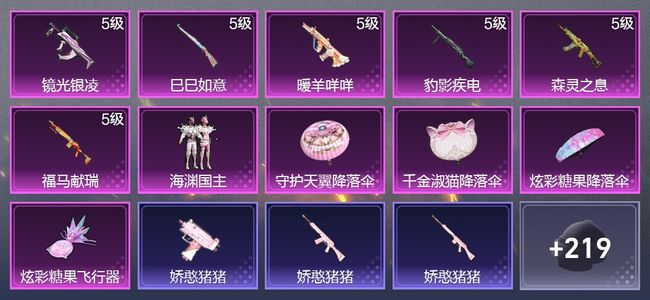 和平精英6升级枪 1粉装 1尾迹 132枪皮 120套装 37273热力 14印记 王牌