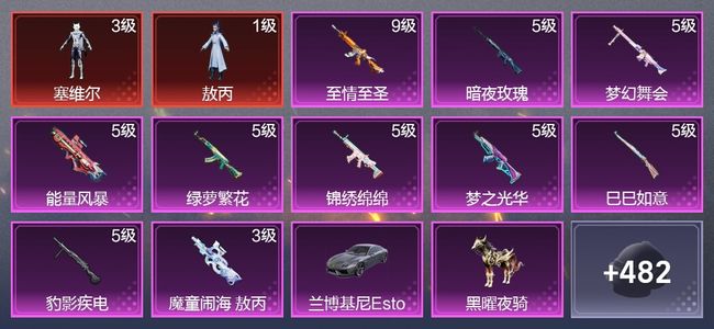 和平精英2载具 10升级枪 9粉装 7尾迹 288枪皮 208套装 100639热力 18印记 星钻