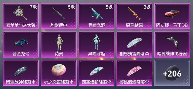 和平精英2载具 4升级枪 2粉装 3尾迹 138枪皮 89套装 41021热力 3印记 星钻