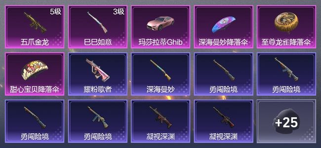 和平精英1载具 2升级枪 18枪皮 17套装 2印记