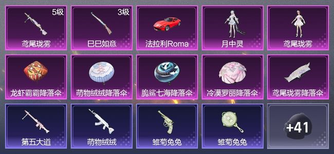 和平精英1载具 2升级枪 2粉装 31枪皮 18套装 1印记