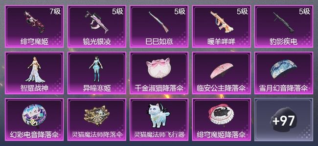 和平精英5升级枪 3粉装 1尾迹 60枪皮 43套装 5印记