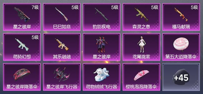 和平精英7升级枪 2粉装 2尾迹 32枪皮 21套装 3印记