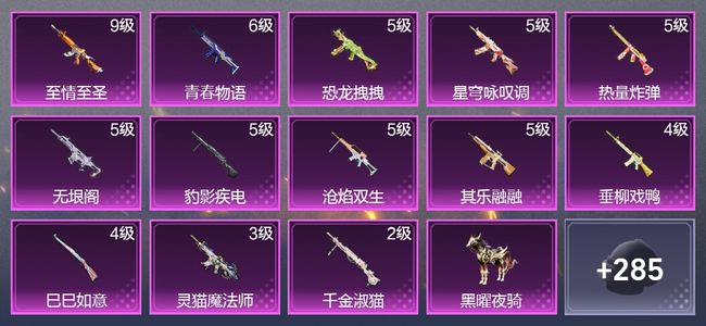 和平精英1载具 13升级枪 14粉装 6尾迹 156枪皮 113套装 22印记
