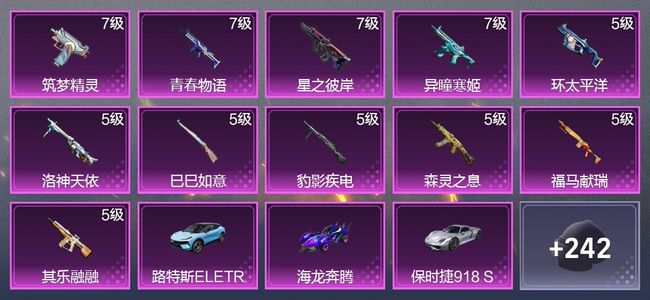 和平精英4载具 11升级枪 10粉装 5尾迹 135枪皮 95套装 7印记