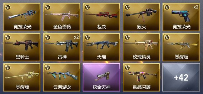穿越火线（CF）1炫金武器 65V武器 1V角色 17皮肤 可排位 新锐