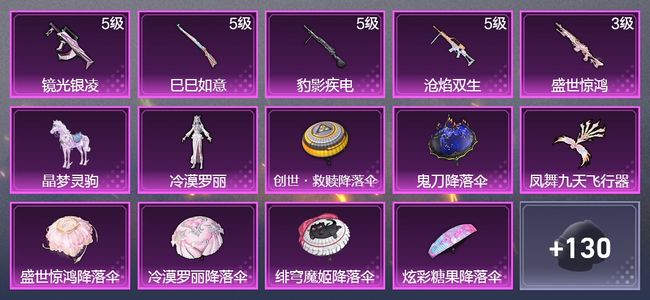 和平精英1载具 5升级枪 1粉装 101枪皮 46套装 25437热力 5印记 皇冠