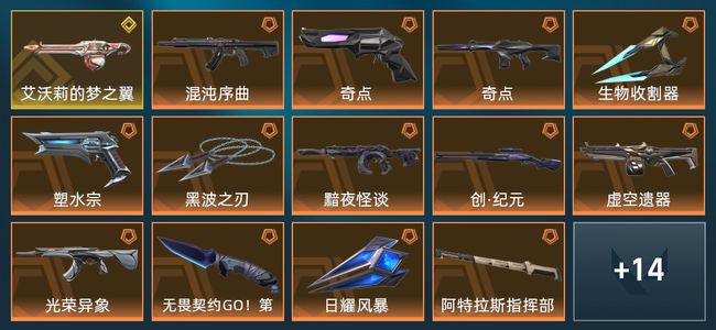 无畏契约17橙皮 1金皮 9紫皮 75皮肤 38240皮肤总价值 875已用源晶 铂金