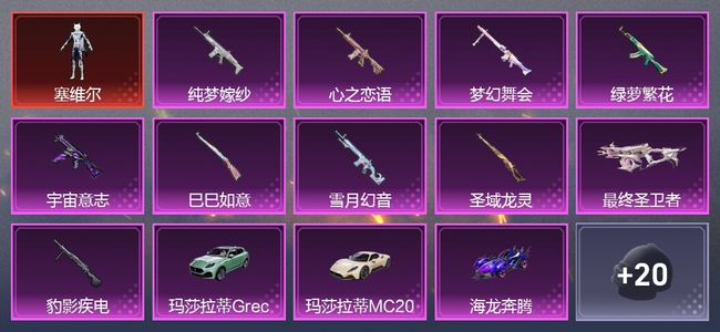 和平精英4载具 10升级枪 15粉装 325枪皮 925套装 109810热力 19印记 白银