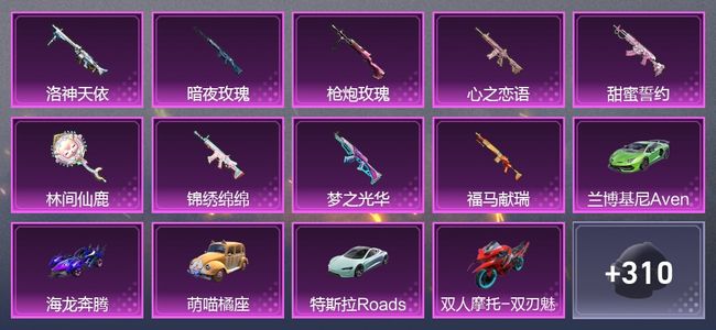 和平精英6载具 9升级枪 19粉装 167枪皮 140套装 7,3593热力 铂金