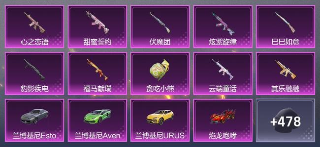 和平精英6载具 0升级枪 14粉装 11尾迹 221套装 104612热力 16印记