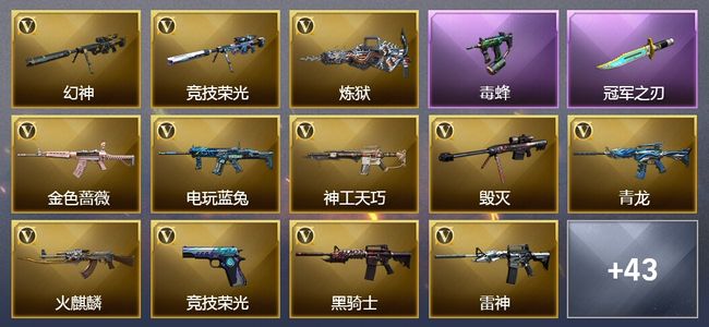 穿越火线（CF）3王者武器 1炫金武器 52V武器 3V角色 20皮肤 可排位 新锐