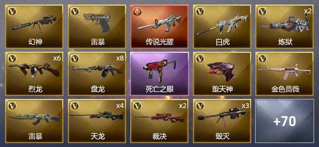 穿越火线（CF）1传说武器 2王者武器 3炫金武器 169V武器 3V角色 25皮肤 可排位 专家