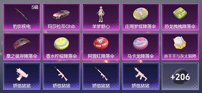 和平精英1载具 1升级枪 1粉装 130枪皮 93套装 37013热力 8印记 王牌