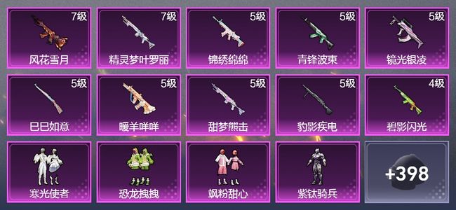 和平精英10升级枪 7粉装 1飞行器 272枪皮 154套装 81487热力 20印记 王牌