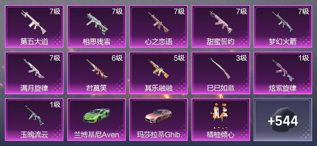 和平精英2载具 11升级枪 9粉装 4尾迹 309枪皮 255套装 10,3990热力 24印记 超级王牌