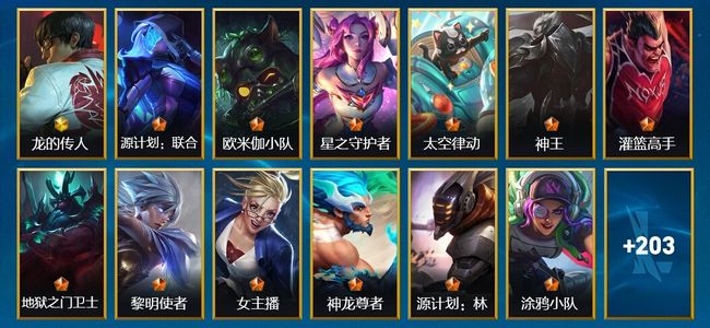 英雄联盟手游（lol手游）1神话 27传说 220皮肤 130英雄 铂金