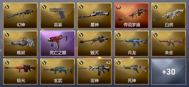 穿越火线（CF）1传说武器 2王者武器 2炫金武器 45V武器 2V角色 13皮肤 可排位 传奇