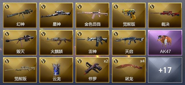 穿越火线（CF）1王者武器 23V武器 3V角色 16皮肤 可排位