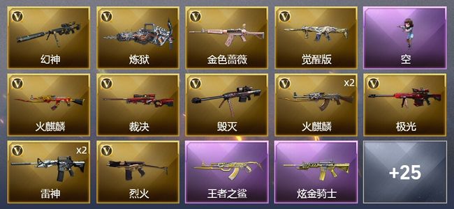 穿越火线（CF）1王者武器 2炫金武器 40V武器 1V角色 19皮肤 可排位