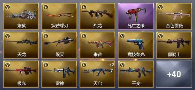 穿越火线（CF）2王者武器 2炫金武器 43V武器 1V角色 24皮肤 可排位 新锐